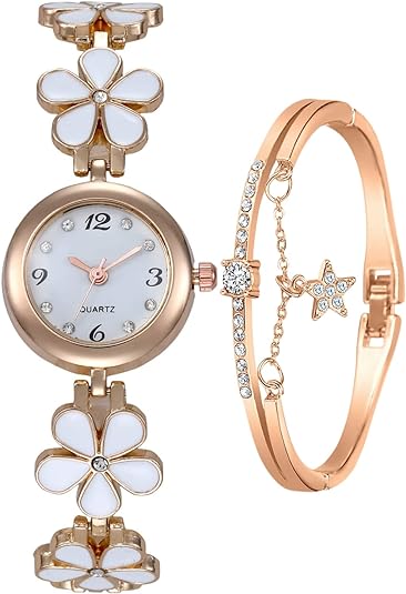 ONE:  Luxury Elegant Watch and Bracelet Set for Women:  Rhinestone with Bangles
