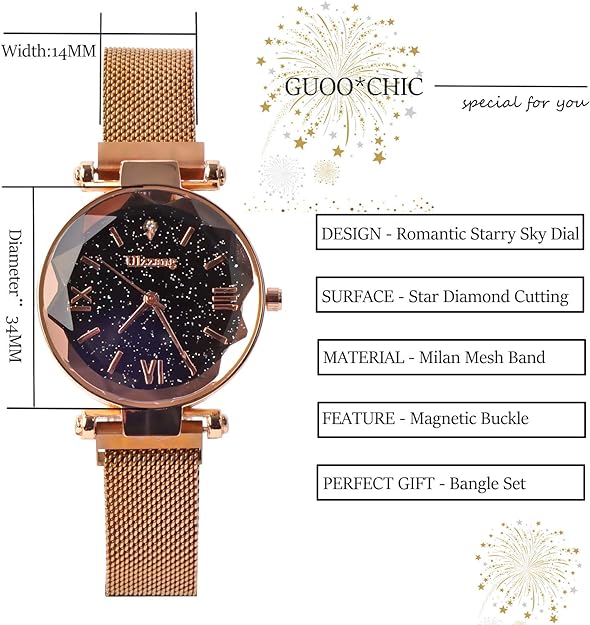 ONE:  Luxury Elegant Watch and Bracelet Set for Women:  Rhinestone with Bangles Starry Sky
