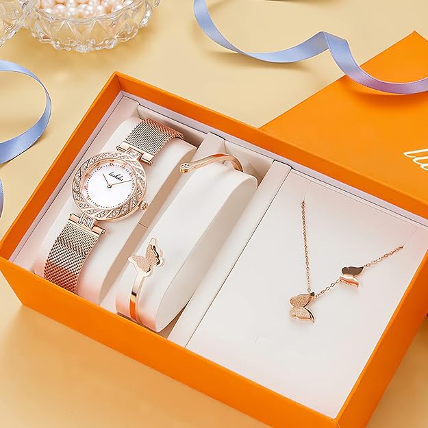 ONE:  Luxury Elegant Watch and Bracelet Set for Women:  Rhinestone with Bangles Starry Sky