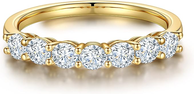 7 Stone's Moissanite Rings for Women, 3MM D Color VVS1 Clarity Lab Created Diamond Wedding Band Color: 3MM-14K Yellow Gold Vermeil