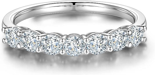 7 Stone's Moissanite Rings for Women, 3MM D Color VVS1 Clarity Lab Created Diamond Wedding Band Color: 3MM-14K White Gold Vermeil