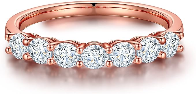 7 Stone's Moissanite Rings for Women, 3MM D Color VVS1 Clarity Lab Created Diamond Wedding Band 14K Rose Gold Vermeil