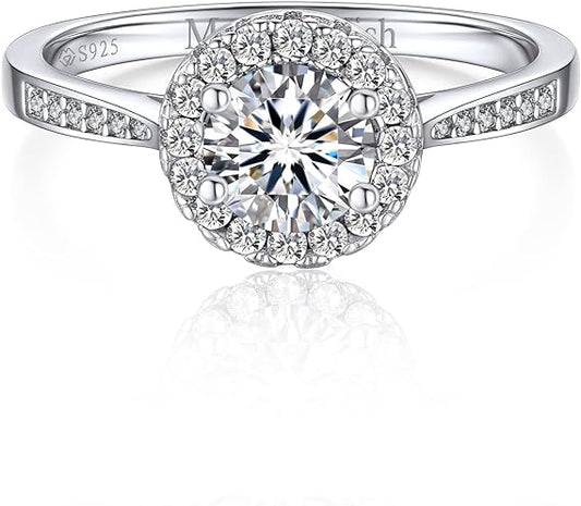 Moissanite 1carat center stone, creates sparkly brilliance. 12 enchanting accent set with solid 925 sterling silver. Find a perfect engagement ring