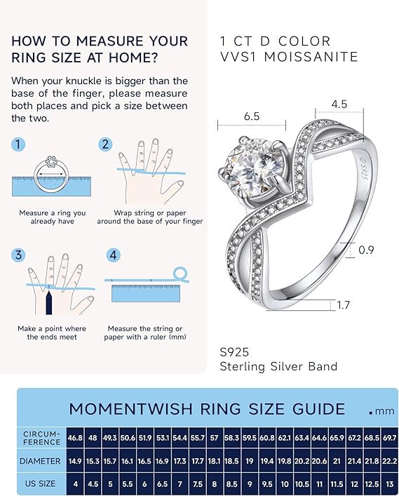 Crown-1Carat Engagement Ring for Women, Moissanite Promise Ring, D Color VVS1 Simulated Diamond 925 Sterling Silver Accent Ring