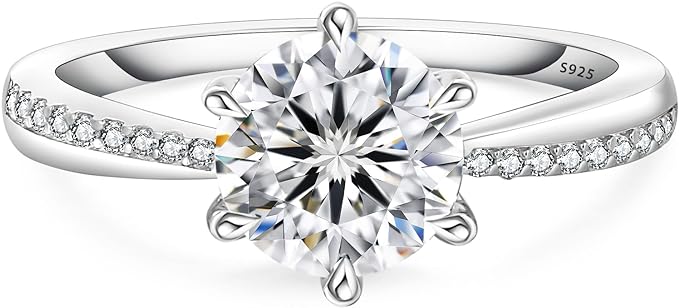 1.5ct Moissanite Rings for Women, Diamond Engagement Rings, 0.5ct,1ct,1.5ct D Color VVS1 Clarity Round Cut Lab Created Solitaire Rings in S925 Sterling Silver Plated with White Gold, Promise Bridal Wedding Ring