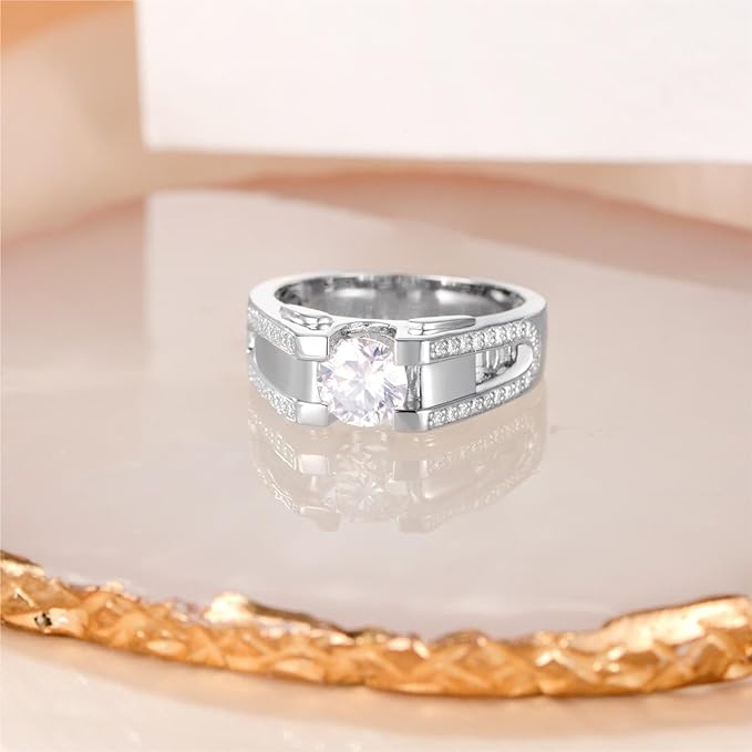 Moissanite Eternity Wedding Band Ring 2cttw Round Cut D Color Lab Diamond Channel Set 18K Gold Plated Silver Ring for Men