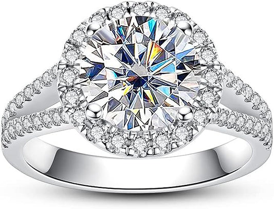 Moissanite 3 Stone Engagement Rings D Color VVS1 Round Cut 14K White Gold Plated 925 Sterling Silver Anniversary Wedding Promise Ring Lab-grown diamonds