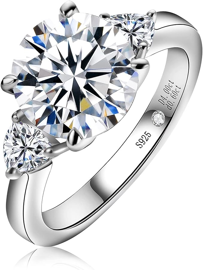 Moissanite 3 Stone Engagement Rings D Color VVS1 Round Cut 14K White Gold Plated 925 Sterling Silver Anniversary Wedding Promise Ring Lab-grown diamonds