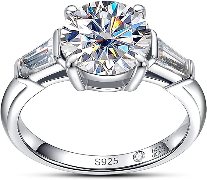 2 1/4 ctw Round Lab Grown Diamond Engagement Ring with Tapered Baguette Side Accents