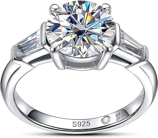 2 1/4 ctw Round Lab Grown Diamond Engagement Ring with Tapered Baguette Side Accents