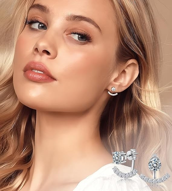 ONE PAIR: 18K White Gold Plated in 925 Sterling Silver Stud Earrings HIGH QUALITY MOISSANITE DIAMOND Brilliant ROUND