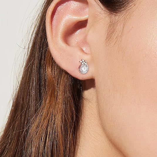 ONE PAIR: 18K White Gold Plated in 925 Sterling Silver Stud Earrings HIGH QUALITY MOISSANITE DIAMOND Brilliant ROUND Cut