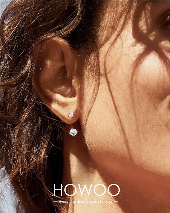 ONE PAIR: 18K White Gold Plated in 925 Sterling Silver Stud Earrings HIGH QUALITY MOISSANITE DIAMOND Brilliant ROUND