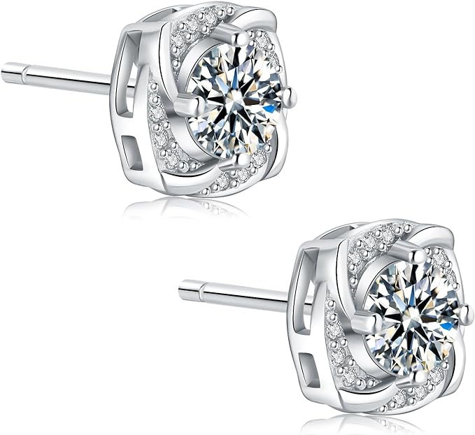 ONE PAIR: 925 Sterling Silver MOISSANITE Earrings HIGH QUALITY MOISSANITE DIAMOND Brilliant ROUND CUT