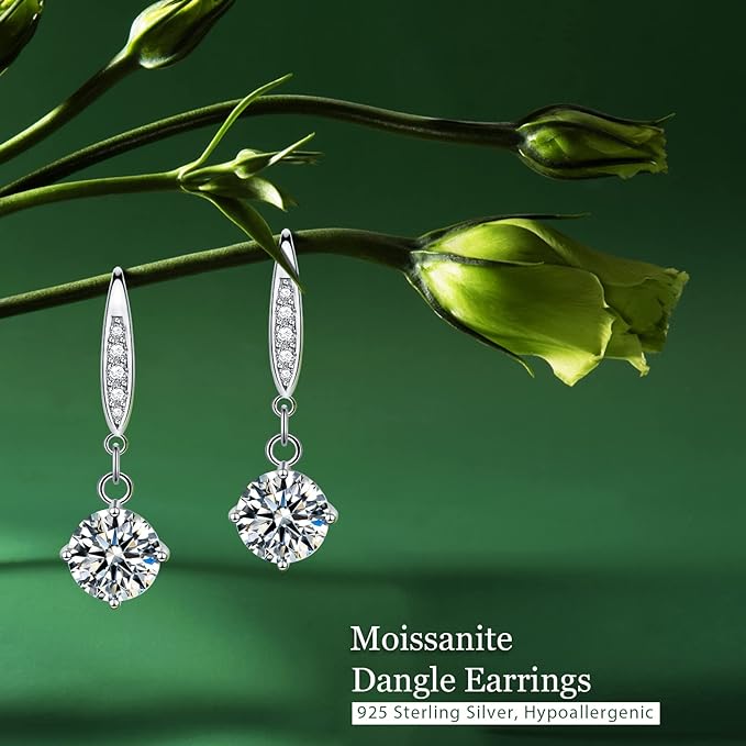 ONE PAIR: 925 Sterling Silver MOISSANITE Earrings HIGH QUALITY MOISSANITE DIAMOND Brilliant ROUND CUT