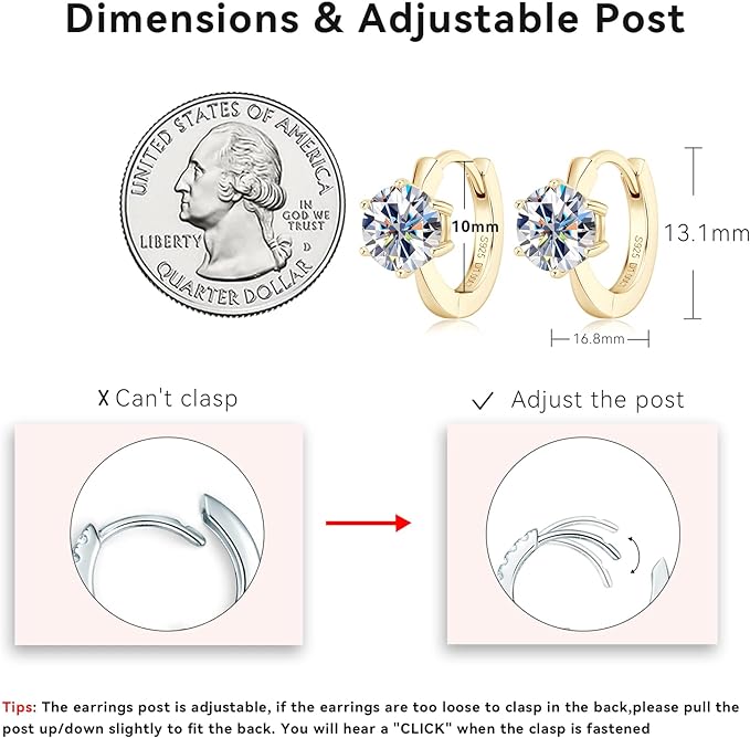 ONE PAIR: 14K Yellow Gold Plated in 925 Sterling Silver Hoop Earrings HIGH QUALITY MOISSANITE DIAMOND Brilliant ROUND Cut 2ct