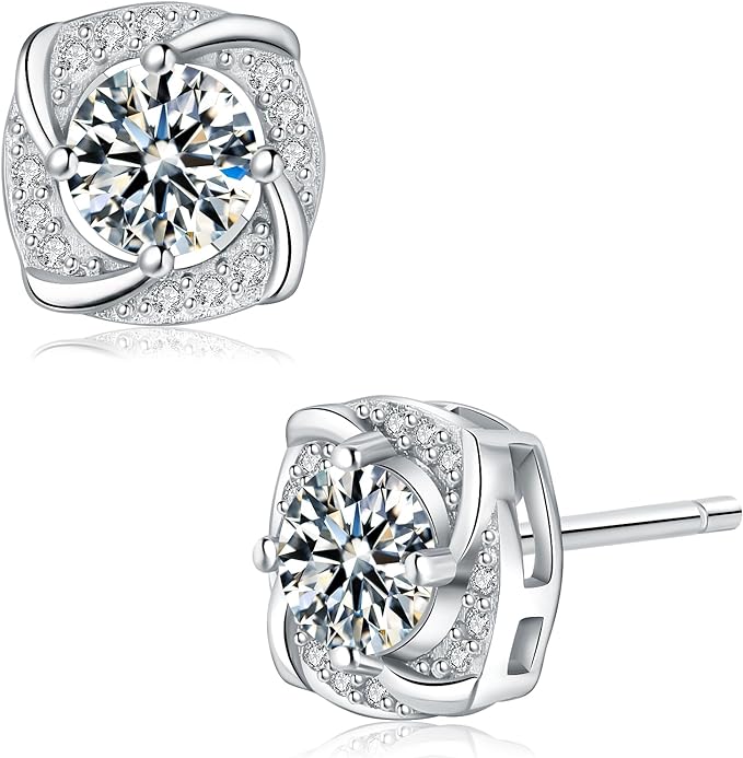 ONE PAIR: 925 Sterling Silver MOISSANITE Earrings HIGH QUALITY MOISSANITE DIAMOND Brilliant ROUND CUT