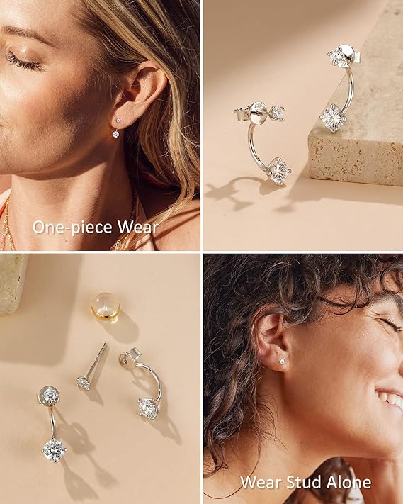 ONE PAIR: 18K White Gold Plated in 925 Sterling Silver Stud Earrings HIGH QUALITY MOISSANITE DIAMOND Brilliant ROUND