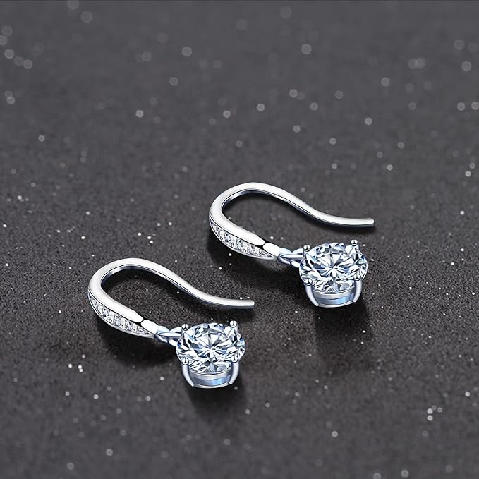 ONE PAIR: 925 Sterling Silver MOISSANITE Earrings HIGH QUALITY MOISSANITE DIAMOND Brilliant ROUND CUT