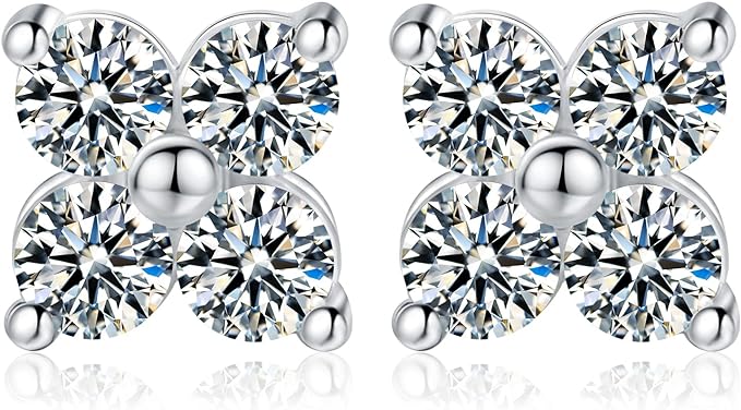 ONE PAIR: 925 Sterling Silver MOISSANITE Earrings HIGH QUALITY MOISSANITE DIAMOND Brilliant ROUND CUT