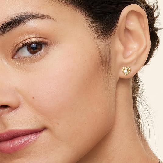 ONE PAIR: 18K Yellow Gold Plated in 925 Sterling Silver Stud Earrings HIGH QUALITY MOISSANITE DIAMOND Brilliant ROUND Cut 0.6 Carats-Crossed Heart-Gold