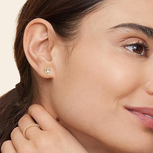 ONE PAIR: 18K Yellow Gold Plated in 925 Sterling Silver Stud Earrings HIGH QUALITY MOISSANITE DIAMOND Brilliant ROUND Cut 0.6 Carats-Crossed Heart-Gold