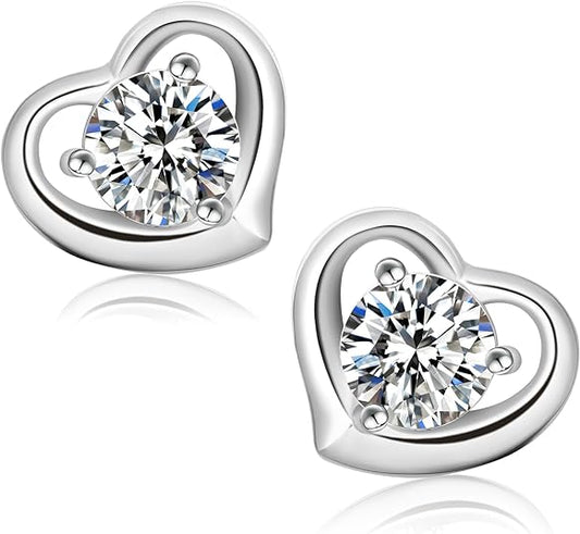 ONE PAIR: 18K White Gold Plated in 925 Sterling Silver Stud Earrings HIGH QUALITY MOISSANITE DIAMOND Brilliant ROUND Cut