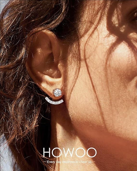 ONE PAIR: 18K White Gold Plated in 925 Sterling Silver Stud Earrings HIGH QUALITY MOISSANITE DIAMOND Brilliant ROUND