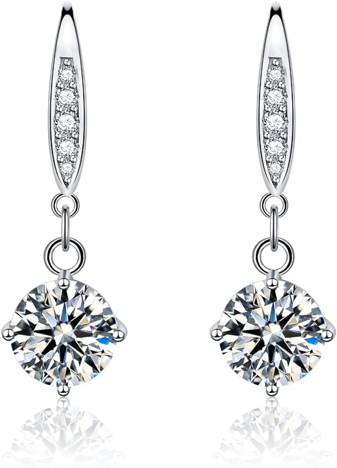 ONE PAIR: 925 Sterling Silver MOISSANITE Earrings HIGH QUALITY MOISSANITE DIAMOND Brilliant ROUND CUT