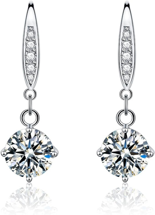 ONE PAIR: 925 Sterling Silver MOISSANITE Earrings HIGH QUALITY MOISSANITE DIAMOND Brilliant ROUND CUT