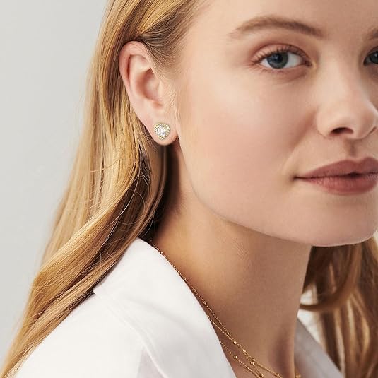 ONE PAIR: 18K Yellow Gold Plated in 925 Sterling Silver Stud Earrings HIGH QUALITY MOISSANITE DIAMOND Brilliant ROUND Cut 2 Carats-Classic Hearts