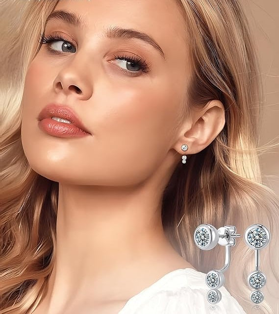 ONE PAIR: 18K White Gold Plated in 925 Sterling Silver Stud Drop Earrings HIGH QUALITY MOISSANITE DIAMOND Brilliant ROUND