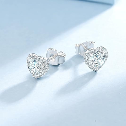 ONE PAIR: 18K White Gold Plated in 925 Sterling Silver Stud Earrings HIGH QUALITY MOISSANITE DIAMOND Brilliant ROUND Cut