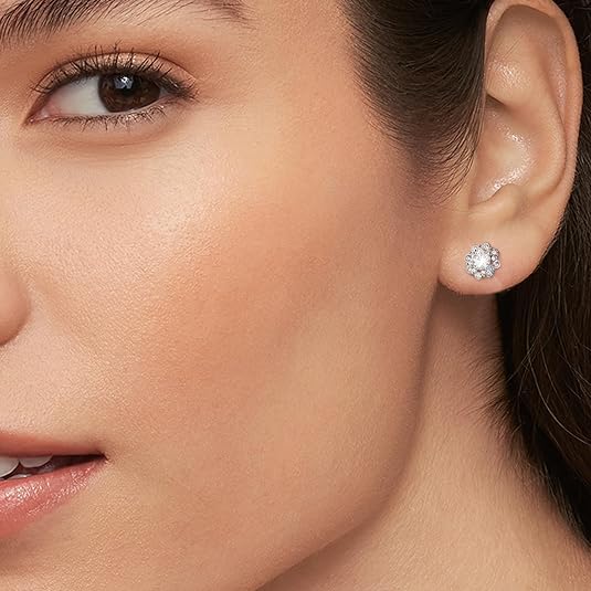 ONE PAIR: 18K White Gold Plated in 925 Sterling Silver Stud Earrings HIGH QUALITY MOISSANITE DIAMOND Brilliant ROUND Cut