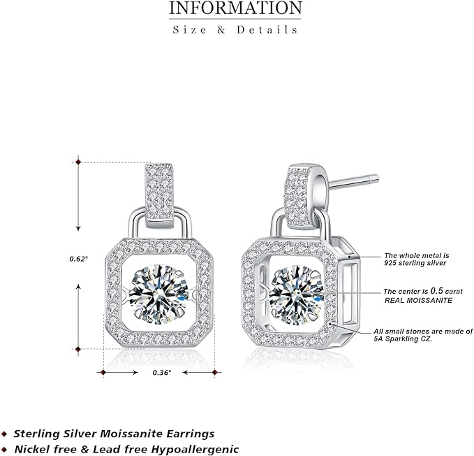 925 Sterling Silver MOISSANITE Earrings HIGH QUALITY MOISSANITE DIAMOND Brilliant ROUND CUT