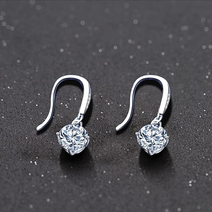 ONE PAIR: 925 Sterling Silver MOISSANITE Earrings HIGH QUALITY MOISSANITE DIAMOND Brilliant ROUND CUT