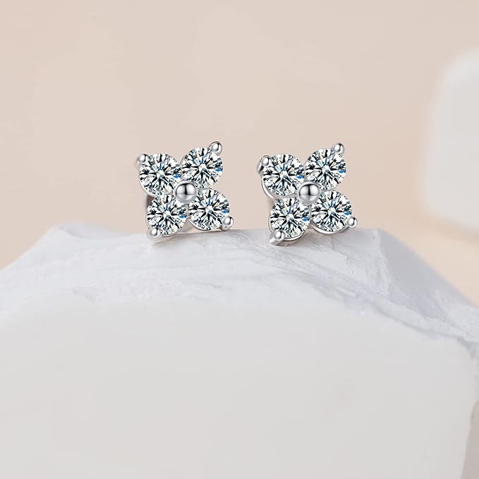 ONE PAIR: 925 Sterling Silver MOISSANITE Earrings HIGH QUALITY MOISSANITE DIAMOND Brilliant ROUND CUT