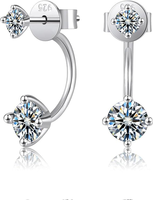 ONE PAIR: 18K White Gold Plated in 925 Sterling Silver Stud Earrings HIGH QUALITY MOISSANITE DIAMOND Brilliant ROUND