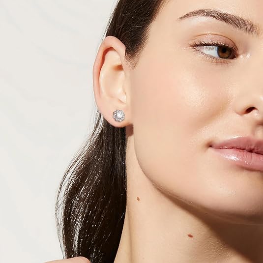 ONE PAIR: 18K White Gold Plated in 925 Sterling Silver Stud Earrings HIGH QUALITY MOISSANITE DIAMOND Brilliant ROUND Cut