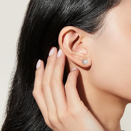ONE PAIR: 18K White Gold Plated in 925 Sterling Silver Stud Earrings HIGH QUALITY MOISSANITE DIAMOND Brilliant ROUND Cut 1 Carats-Horseshoe