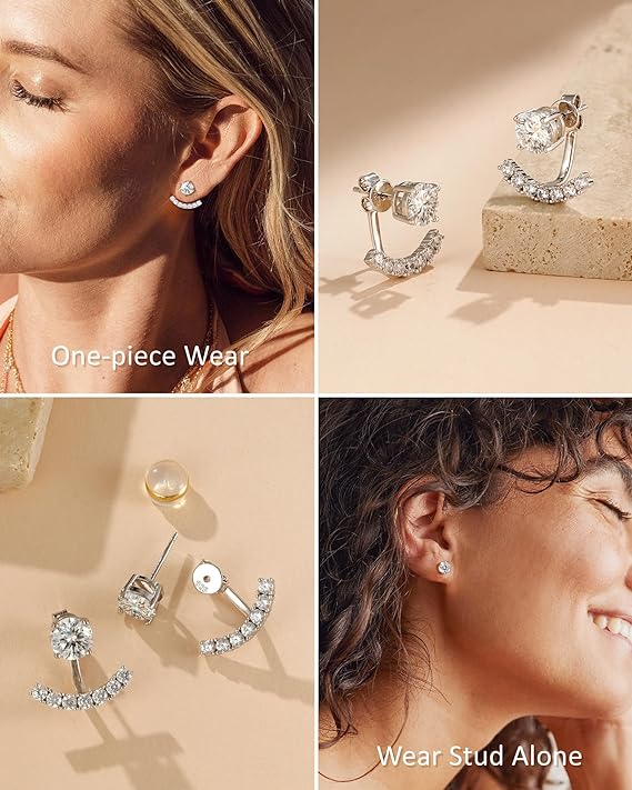 ONE PAIR: 18K White Gold Plated in 925 Sterling Silver Stud Earrings HIGH QUALITY MOISSANITE DIAMOND Brilliant ROUND