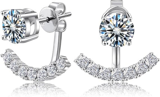 ONE PAIR: 18K White Gold Plated in 925 Sterling Silver Stud Earrings HIGH QUALITY MOISSANITE DIAMOND Brilliant ROUND