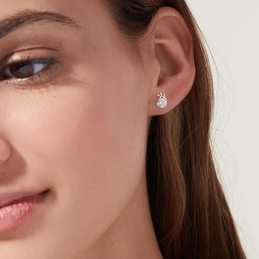 ONE PAIR: 18K White Gold Plated in 925 Sterling Silver Stud Earrings HIGH QUALITY MOISSANITE DIAMOND Brilliant ROUND Cut