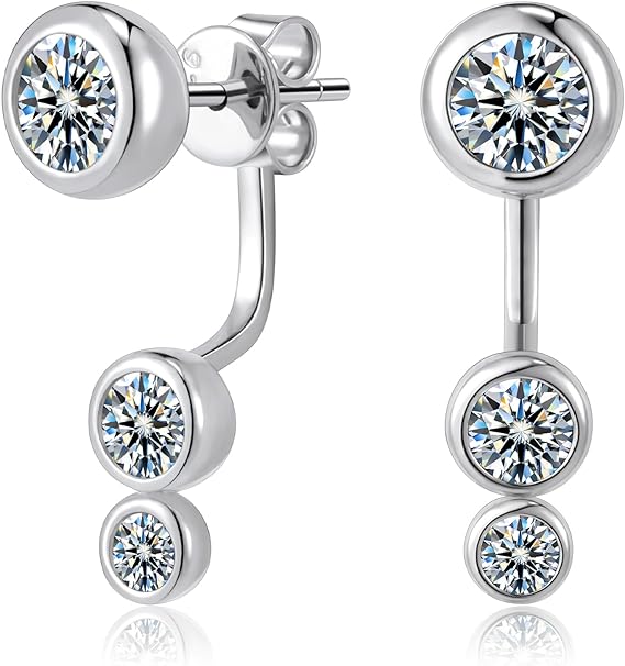 ONE PAIR: 18K White Gold Plated in 925 Sterling Silver Stud Drop Earrings HIGH QUALITY MOISSANITE DIAMOND Brilliant ROUND