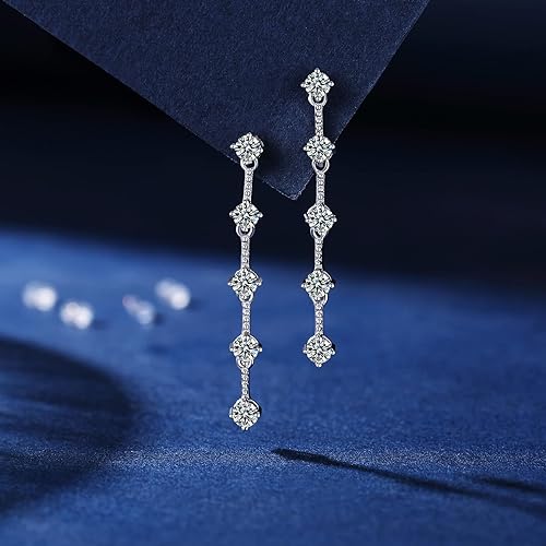 ONE PAIR: 925 Sterling Silver MOISSANITE DROP DANGLE Earrings HIGH QUALITY MOISSANITE DIAMOND Brilliant ROUND CUT