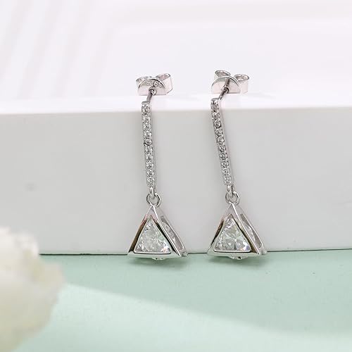 ONE PAIR: Drop & Dangle Stud Earrings, 18K White Gold PLATED 925 Sterling Silver HIGH QUALITY MOISSANITE Diamonds 2.0ct ONE PAIR GRA Certificate