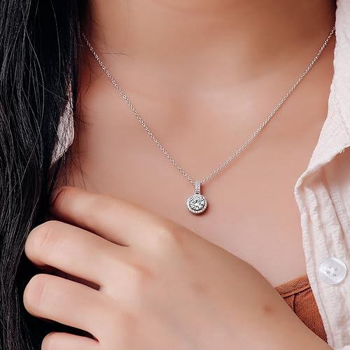 ONE : 💎Pendant Necklace 💎 MOISSANITE DIAMOND Style: ROUND (18K WHITE Gold) OVER 925 Sterling Silver Necklace) D Color VVS1 Clarity 1CT