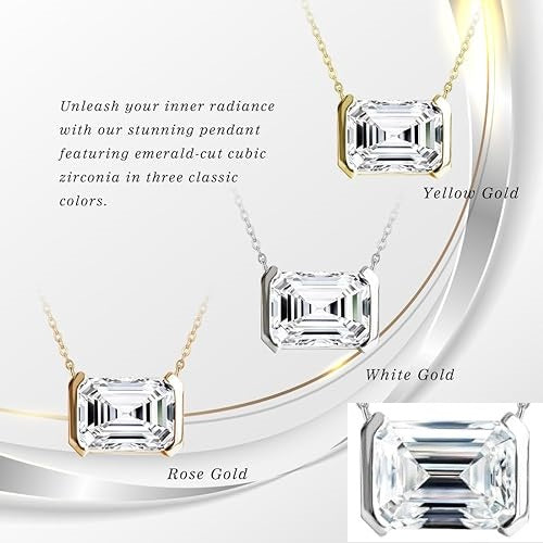 ONE : 💎Pendant Necklace 💎 2.0ct Emerald Cut Solitaire Simulated Diamond CZ 18K White Gold Plated OVER 925 Sterling Silver Necklace for Women