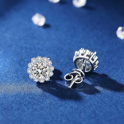 ONE PAIR: 925 Sterling Silver MOISSANITE STUD Earrings HIGH QUALITY MOISSANITE DIAMOND Brilliant ROUND CUT