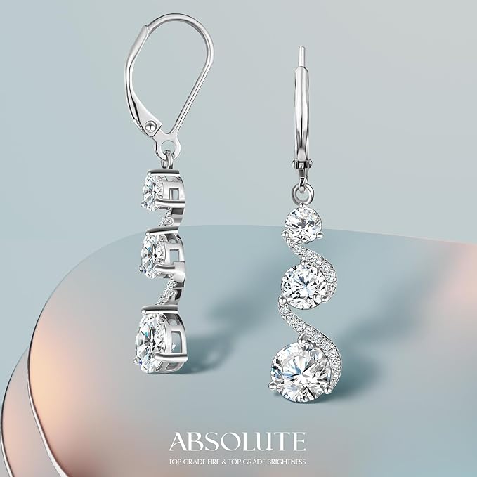 ONE PAIR: 925 Sterling Silver HOOP DROP MOISSANITE Earrings  Brilliant ROUND CUT HIGH QUALITY MOISSANITE DIAMOND 18 K White Gold Plated